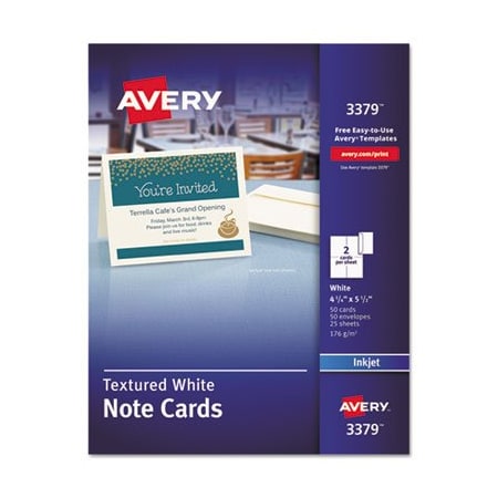 Avery Dennison Avery, Textured Note Cards, Inkjet, 4 1/4 X 5 1/2, Uncoated White, 50/bx W/envelopes 3379